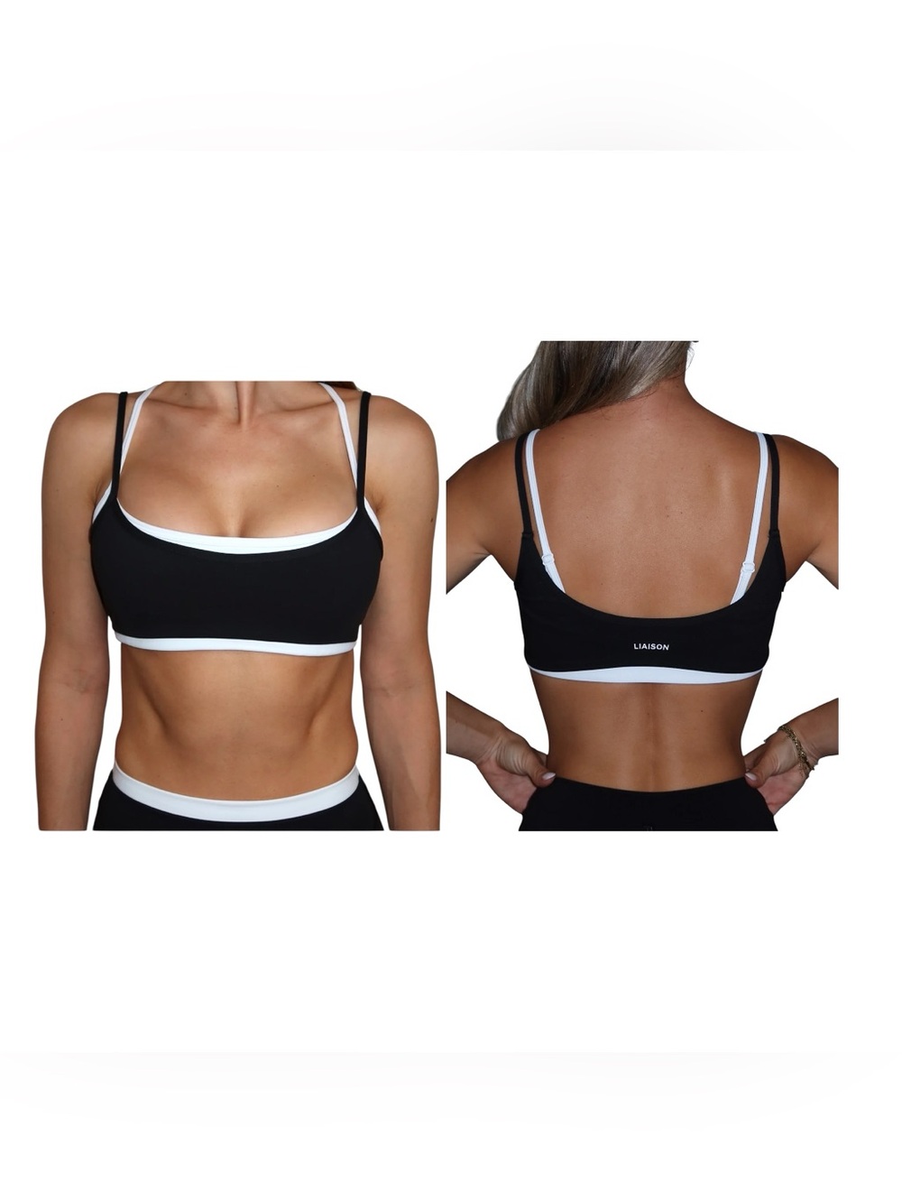 Liaison The Label Layered Scoop Bra White Navy Size S Activewear Sports Bra